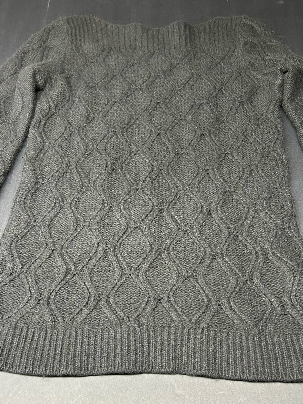 LOFT Women’s Black Diamond Lattice Cable Wool Blend Boatneck Sweater - Picture 4 of 5